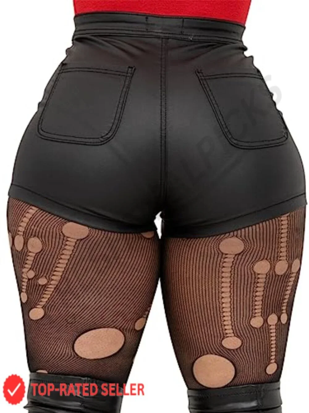 Faux Leather High Waist Fitted Biker Shorts with Pockets
